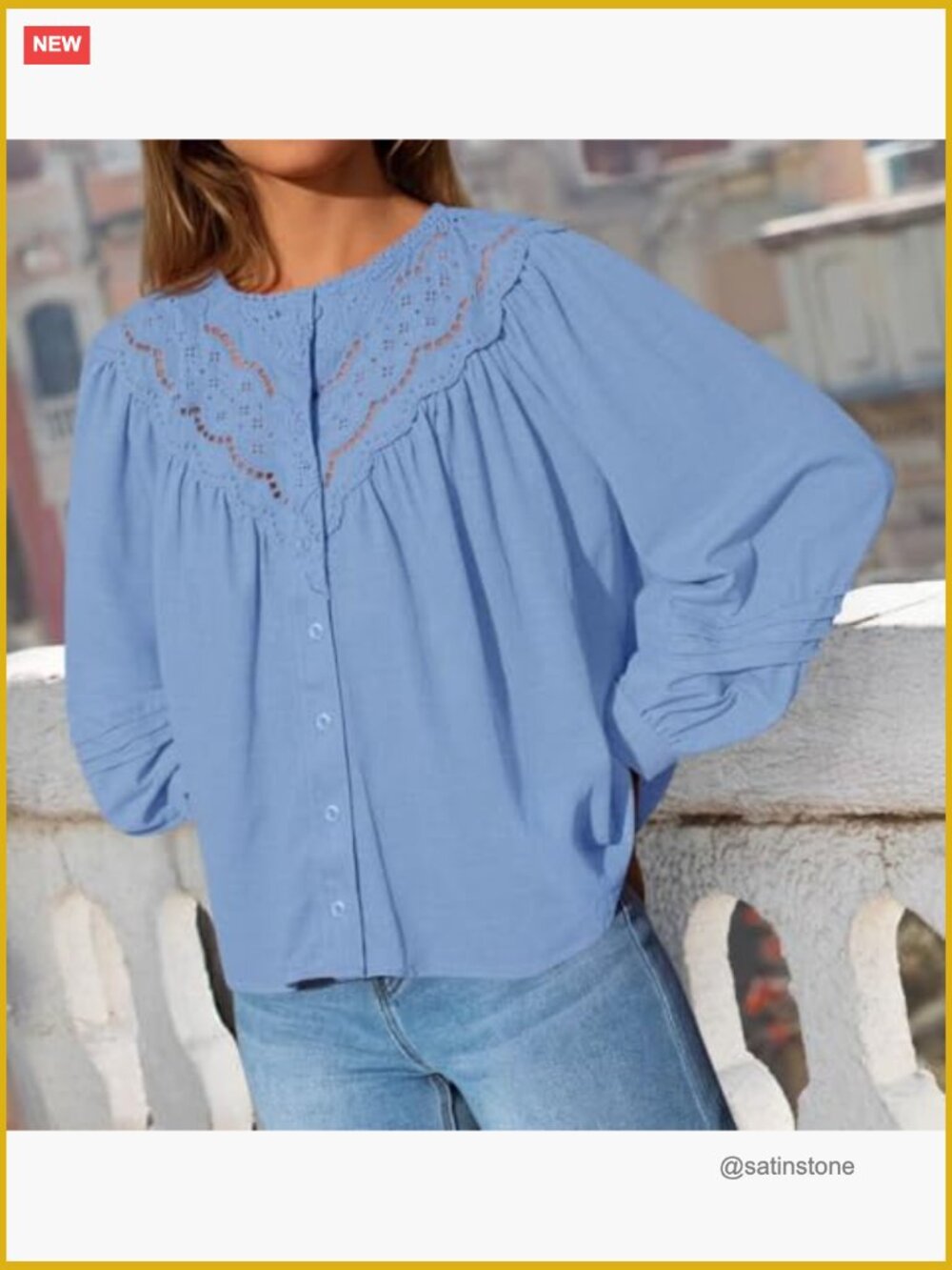 Lace Crochet Button Down Long Puff Sleeve Babydoll Top Blouse Boho - Picture 3 of 7